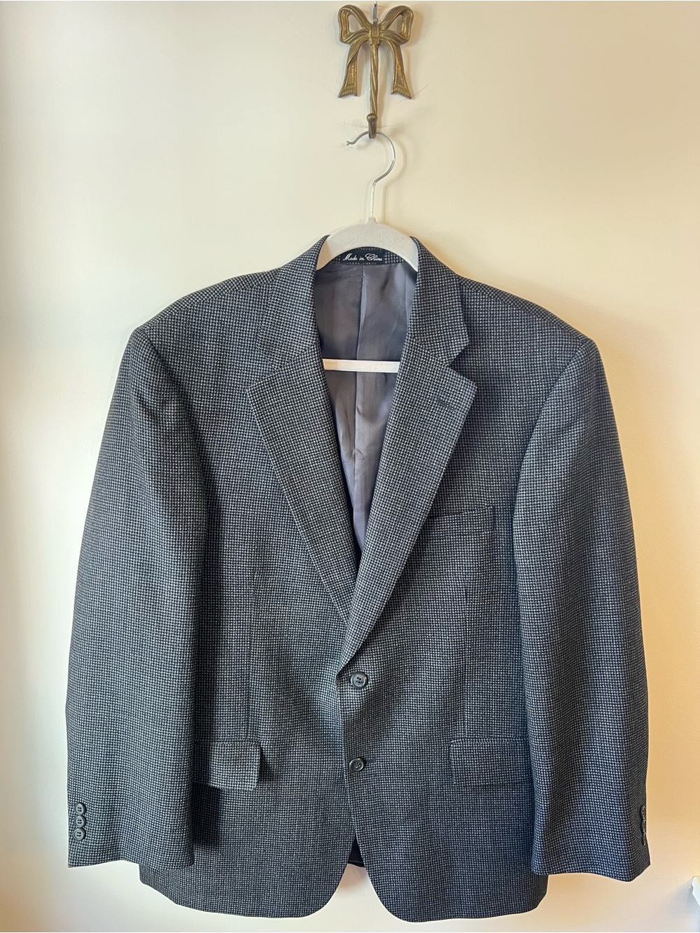 Cezar Del Prado Silk Wool Blend Blazer Jacket Gray Black Check Men's 42R